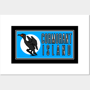 Cormorant Island BC Souvenir - Simple Bird with Tall Text on Blue Background - Cormorant Island Posters and Art